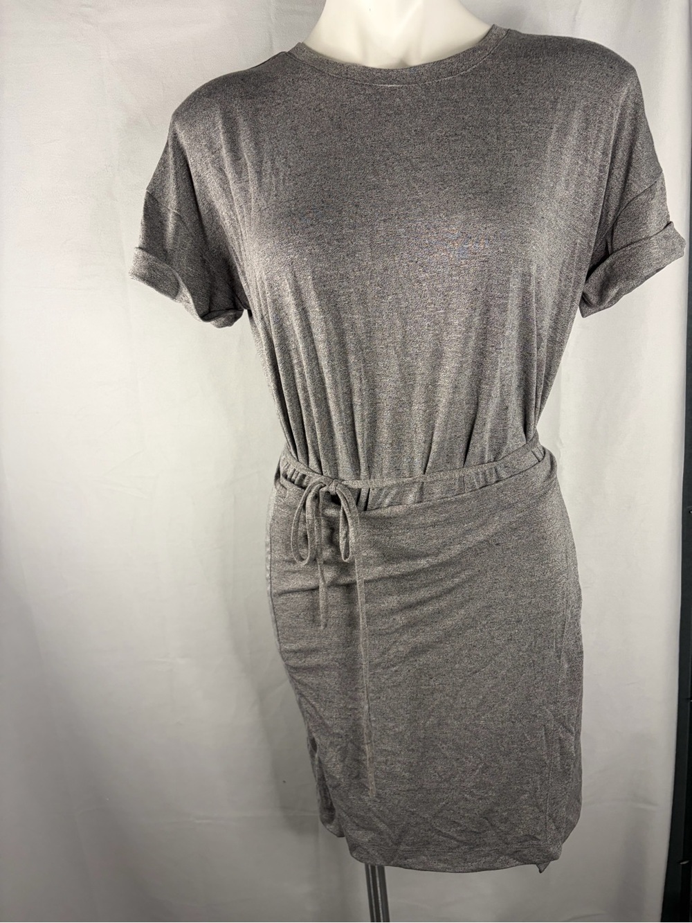 Lumiere Heather Gray Short Sleeve Tie-Waist Knit Dress